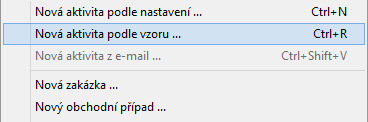Nová aktivita menu